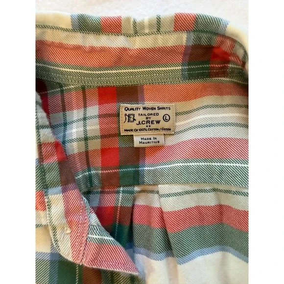J.Crew Flannel Long Sleeve Button Down Men's L White‎ Red Green Preppy Classic - Picture 2 of 7